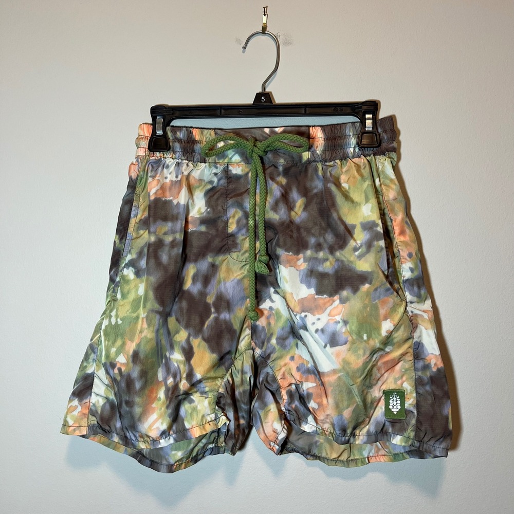 Free People FP Movement Tie Dye Nylon Shorts Green Multi Drawstring Small